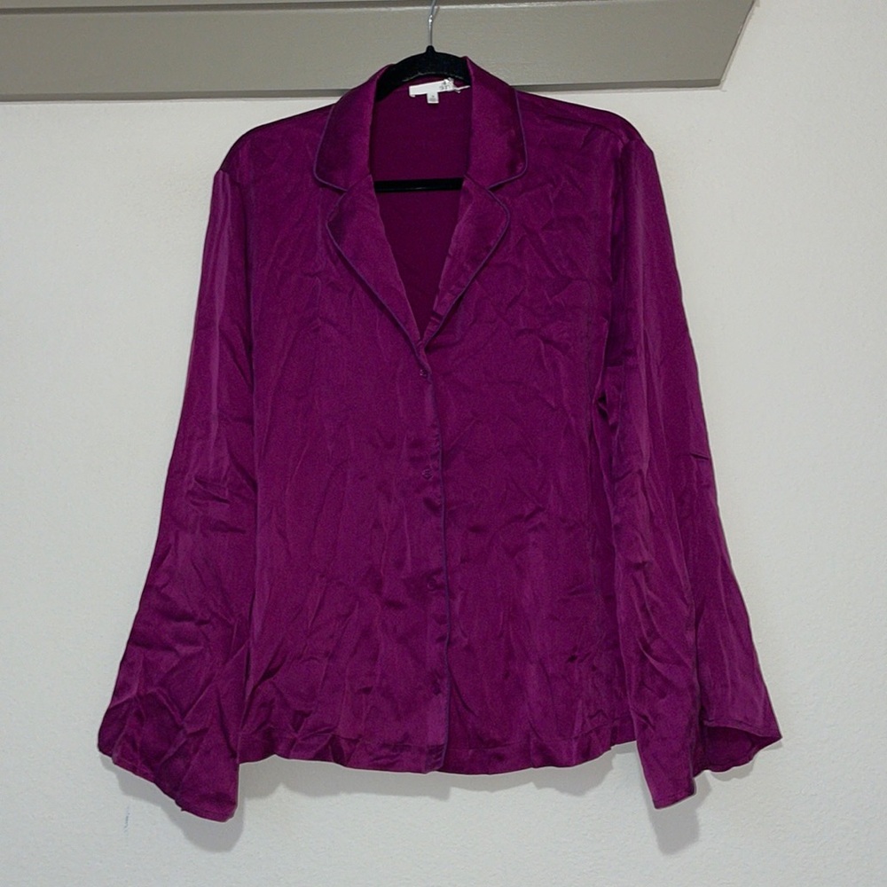 Skin Organic Twyla Washable Silk Button Down Pajama Top Wild Orchid SZ 3/L NWT